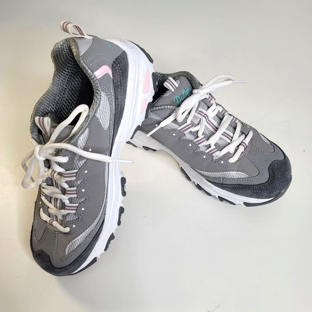 Skechers D'Lites Wide Fit Air Cooled Memory Foam Sneakers Women's 8.5 Gray Pink